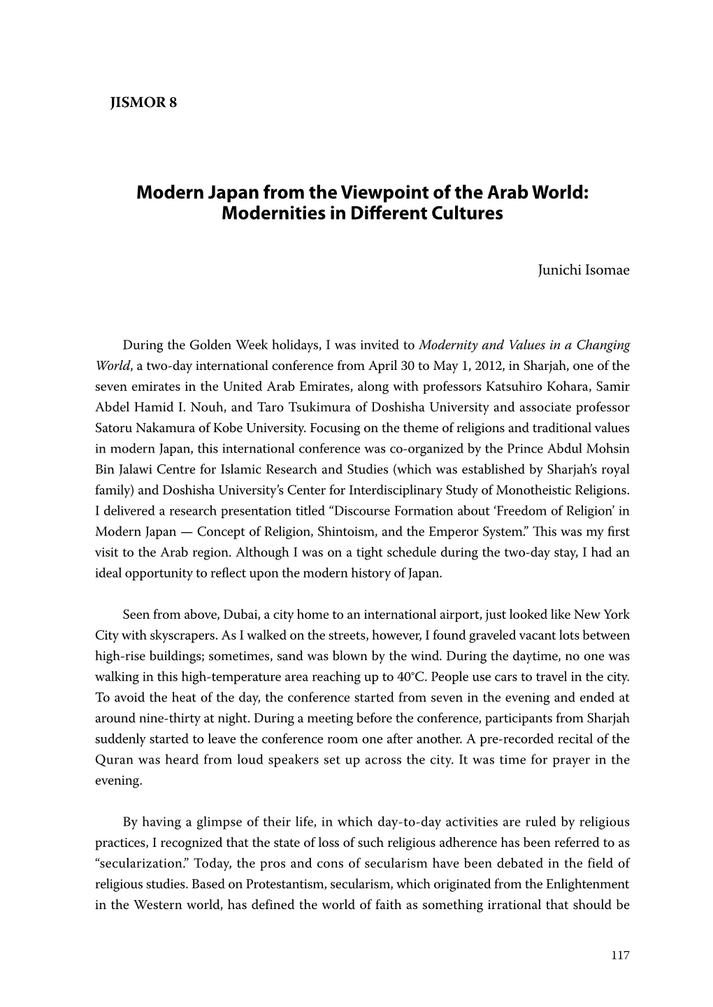 Modern Japan from the Viewpoint of the Arab World: Modernities in Different Cultures