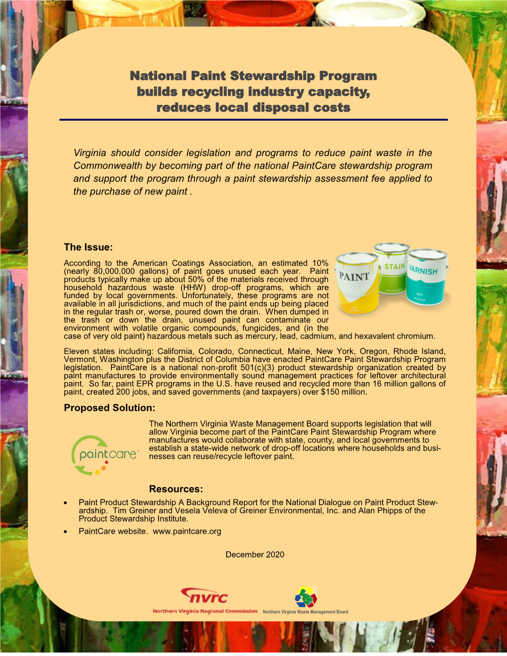 National Paint Stewardship Program Builds Recycling Industry Capacity, Reduces Local Disposal Costs