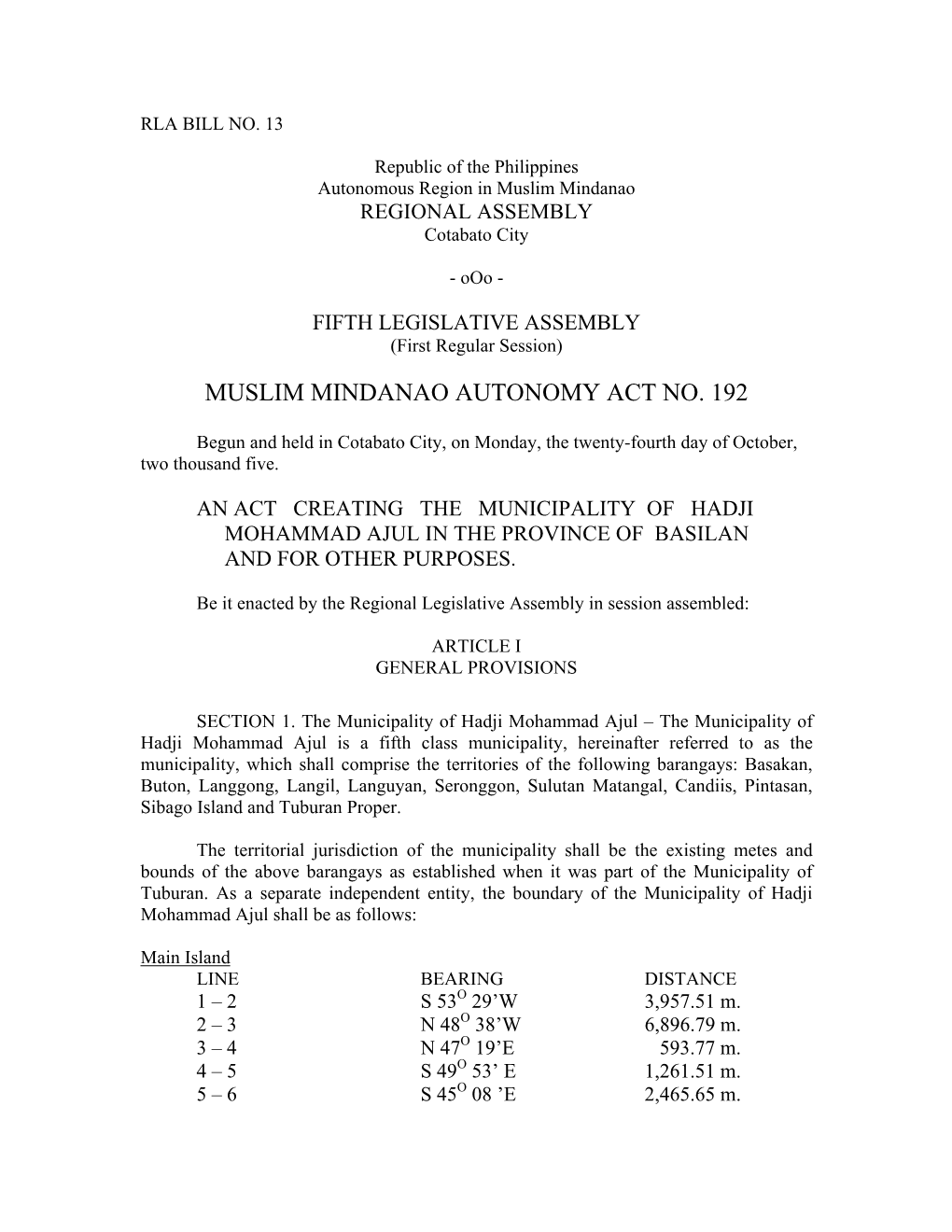 Muslim Mindanao Autonomy Act No. 192
