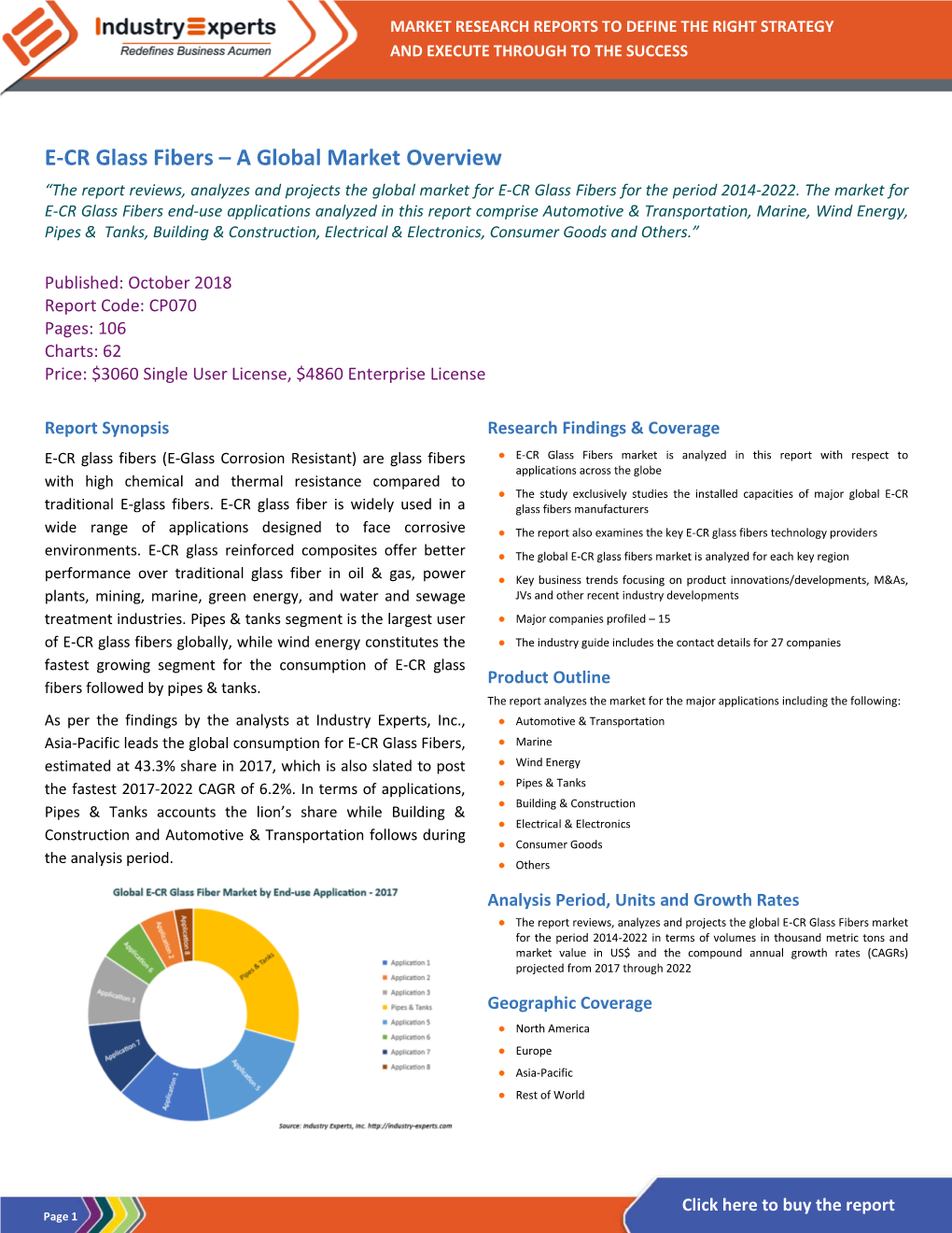 E-CR Glass Fibers – a Global Market Overview “The Report Reviews, Analyzes and Projects the Global Market for E-CR Glass Fibers for the Period 2014-2022