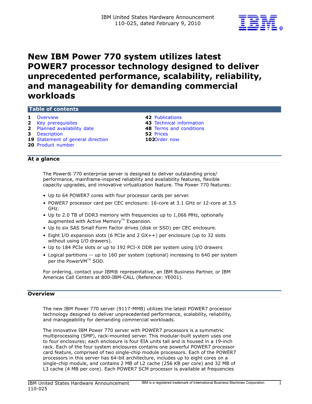 New IBM Power 770 System Utilizes Latest POWER7 Processor