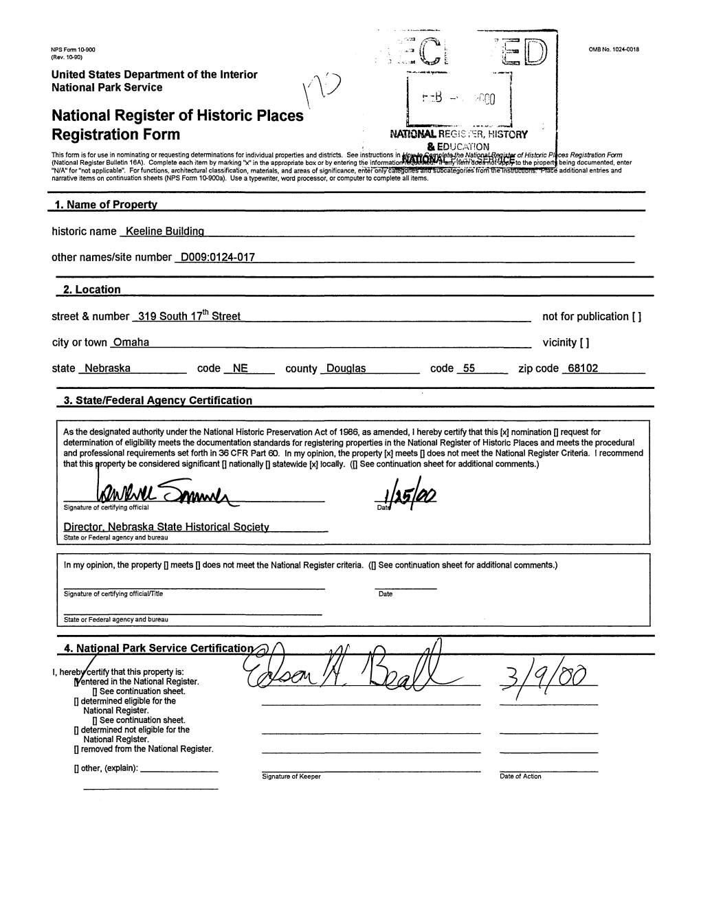 National Register of Historic Places Continuation Sheet Keeline Building Name of Property