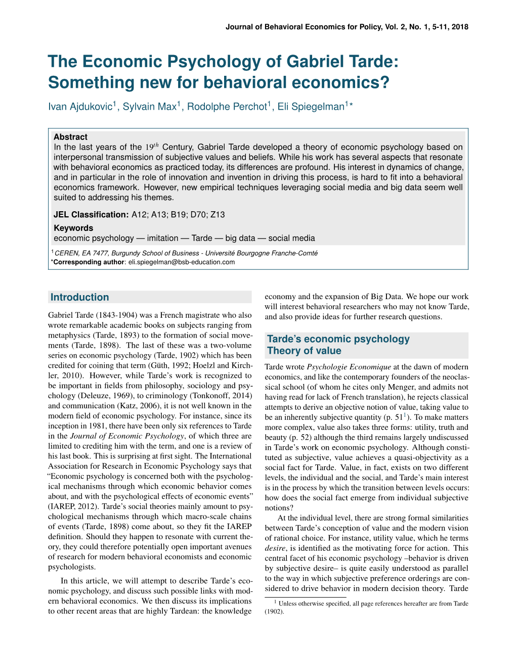 The Economic Psychology of Gabriel Tarde: Something New for Behavioral Economics?