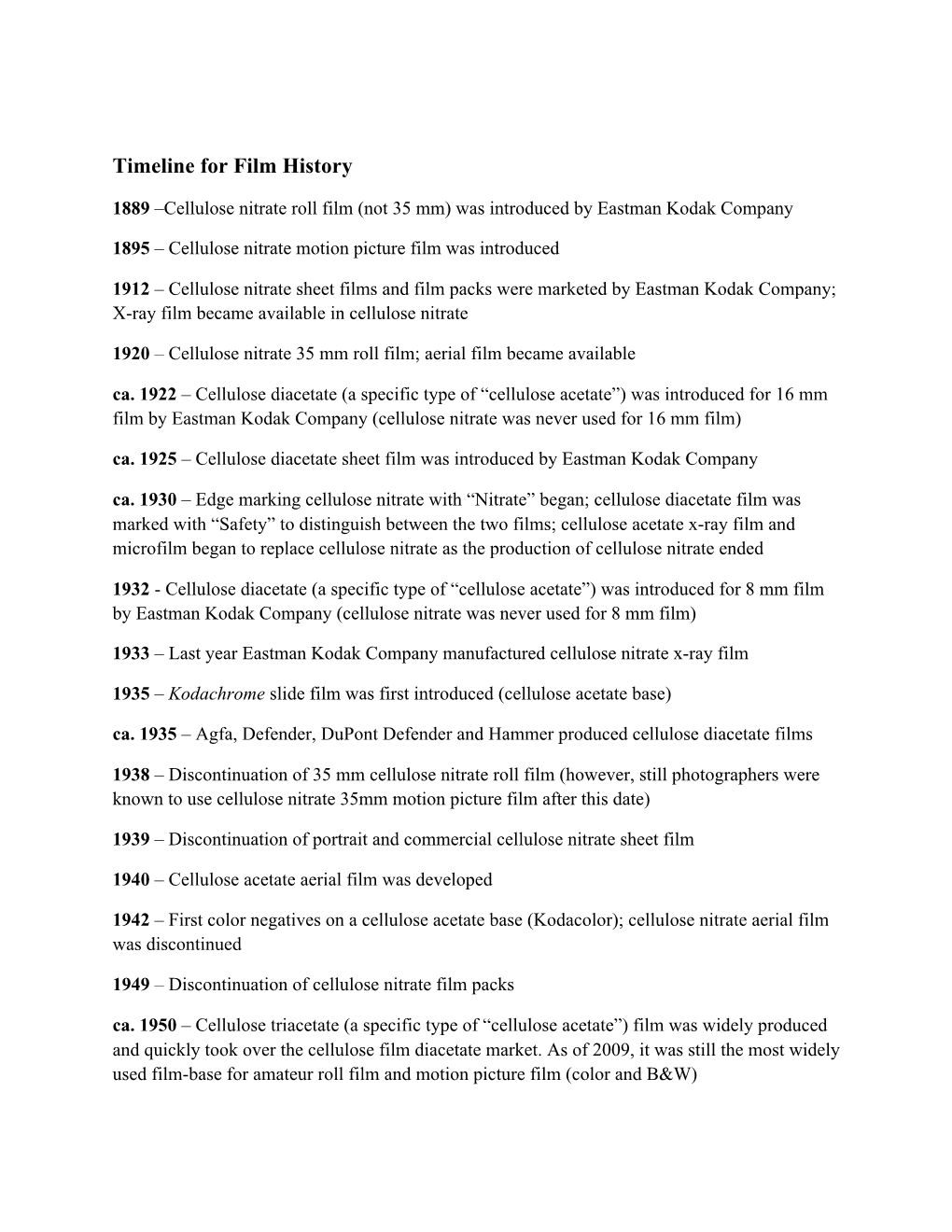 Timeline for Film History