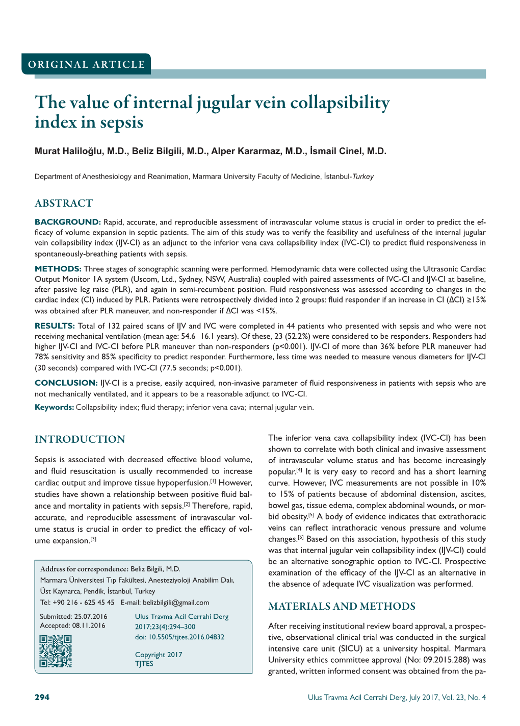 The Value of Internal Jugular Vein Collapsibility Index in Sepsis