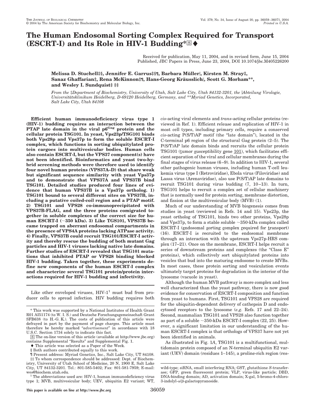 (ESCRT-I) and Its Role in HIV-1 Budding*□S 