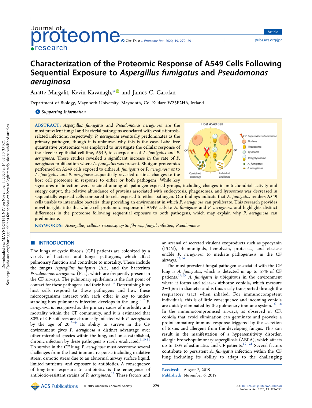 Characterization of the Proteomic Response of A549 Cells Following