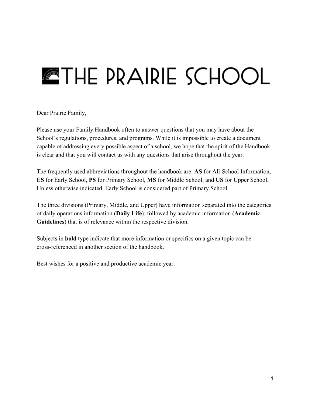 Dear Prairie Family, Please Use Your Family