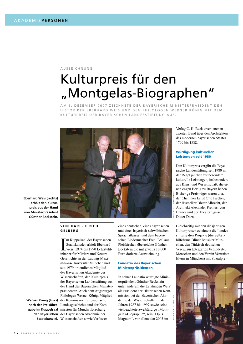 Kulturpreis Für Den "Montgelas-Biographen"