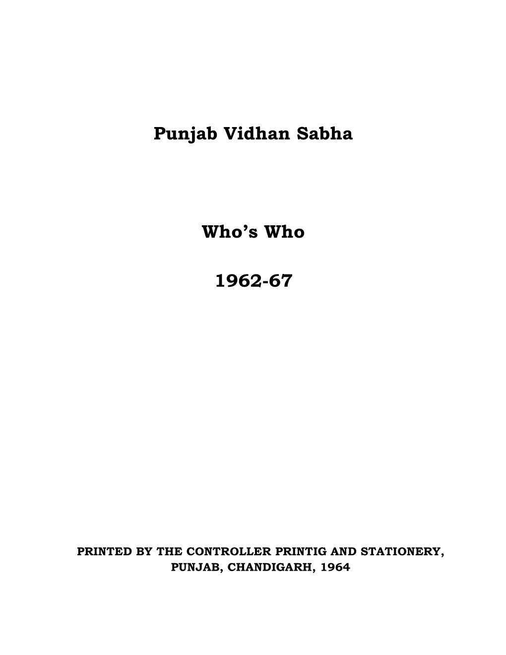 Punjab Vidhan Sabha Who's Who 1962-67