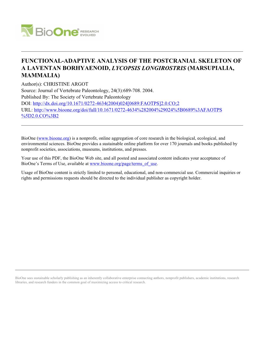 Functional-Adaptive Analysis of the Postcranial