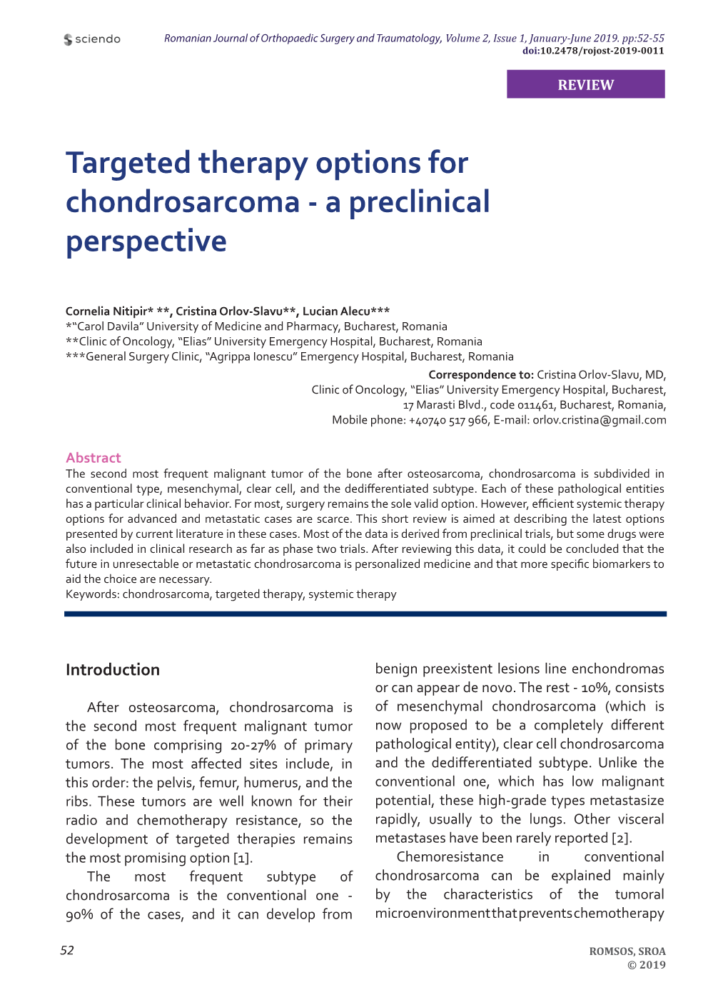 Targeted Therapy Options for Chondrosarcoma - a Preclinical Perspective