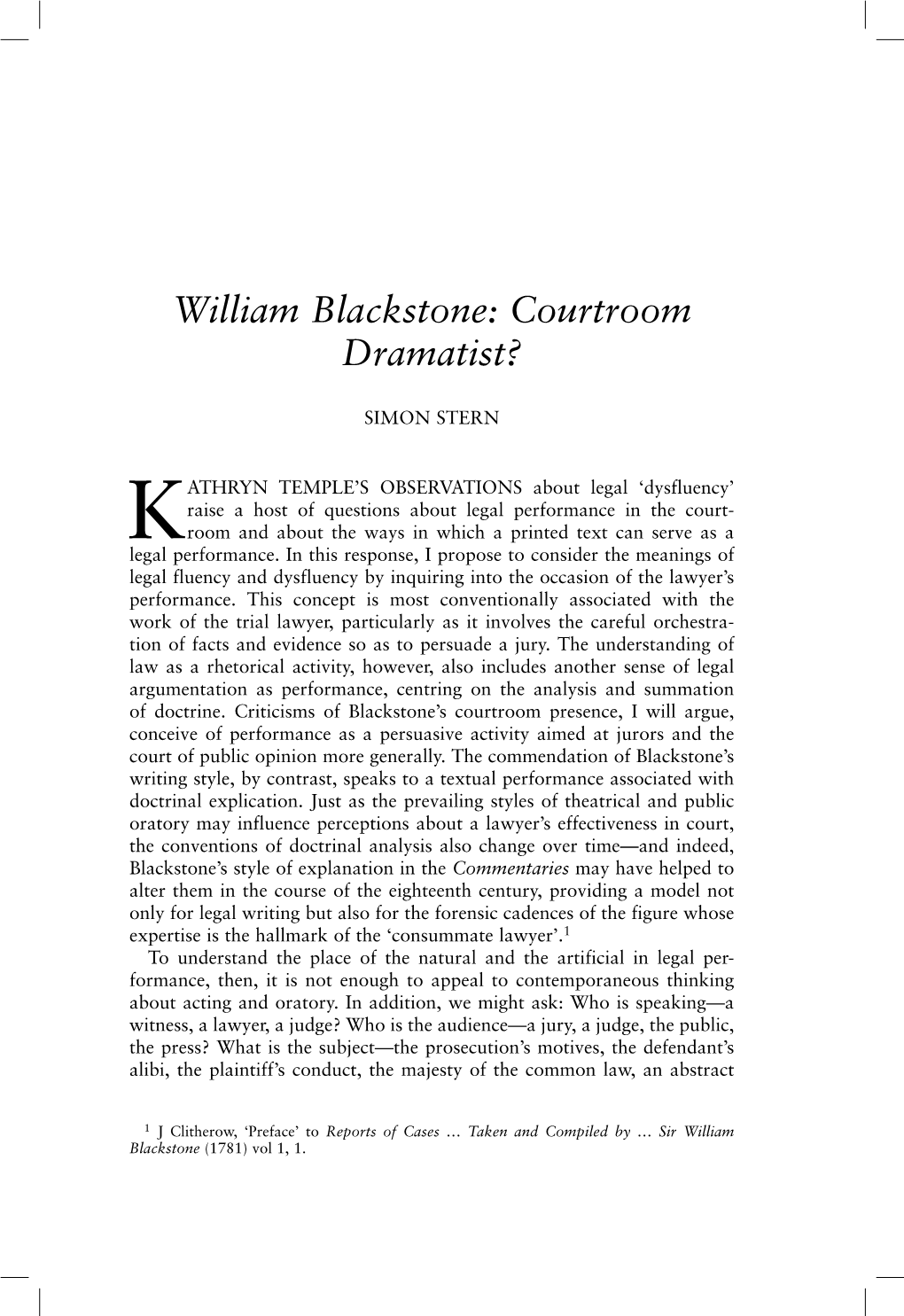 William Blackstone: Courtroom Dramatist?