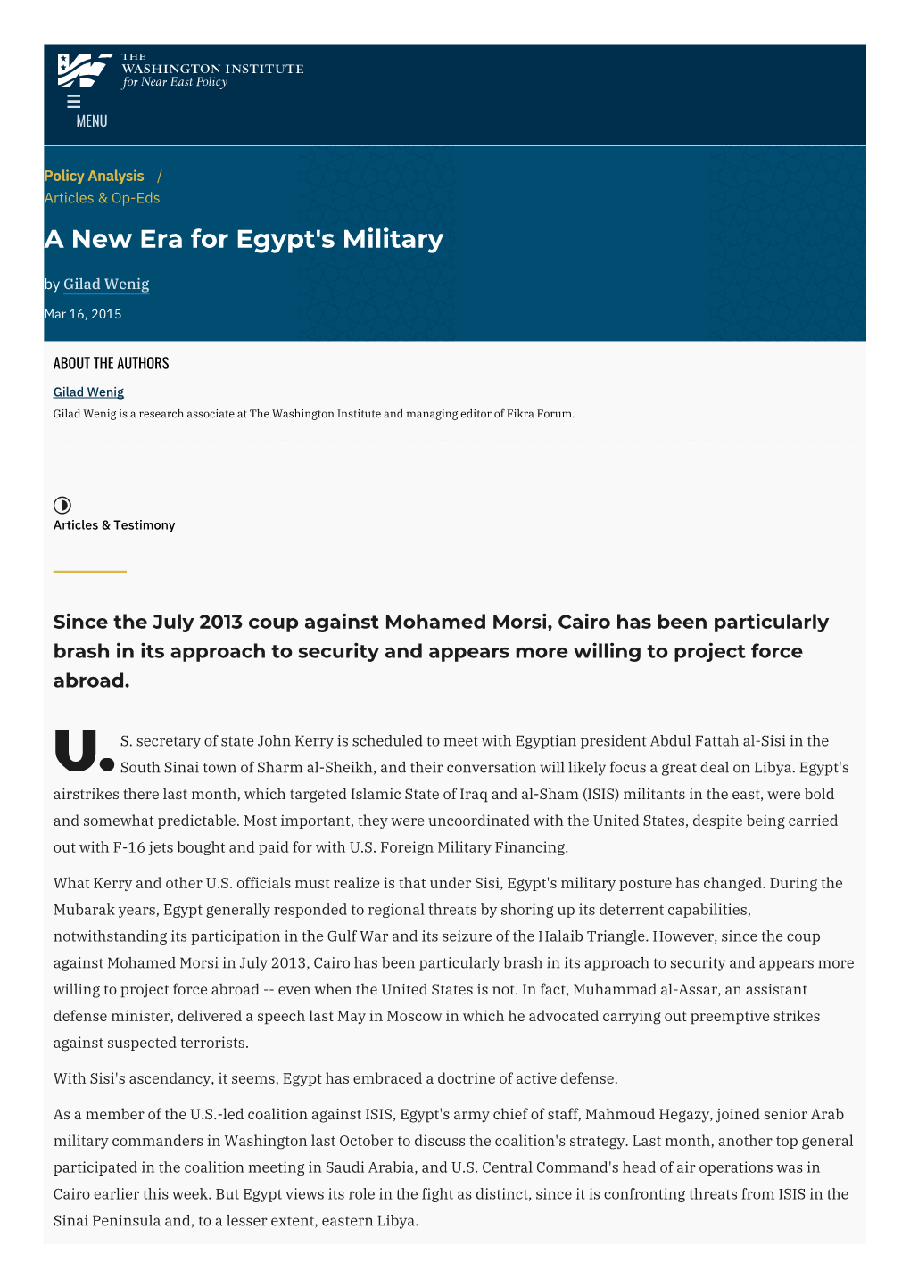 A New Era for Egypt's Military | the Washington Institute