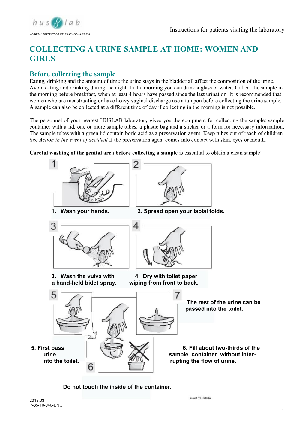 Collecting a Urine Sample at Home: Women and Girls