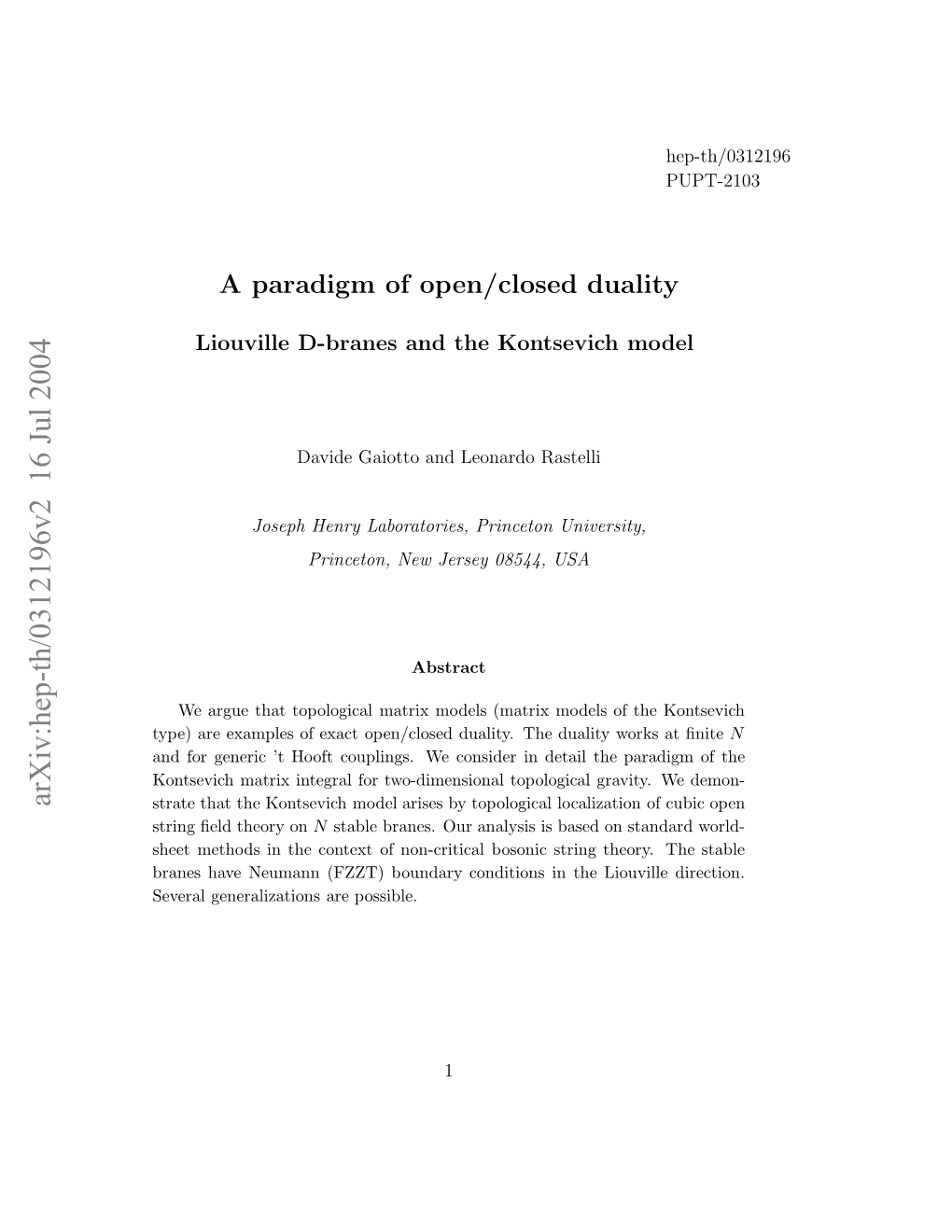 A Paradigm of Open/Closed Duality: Liouville D-Branes and The