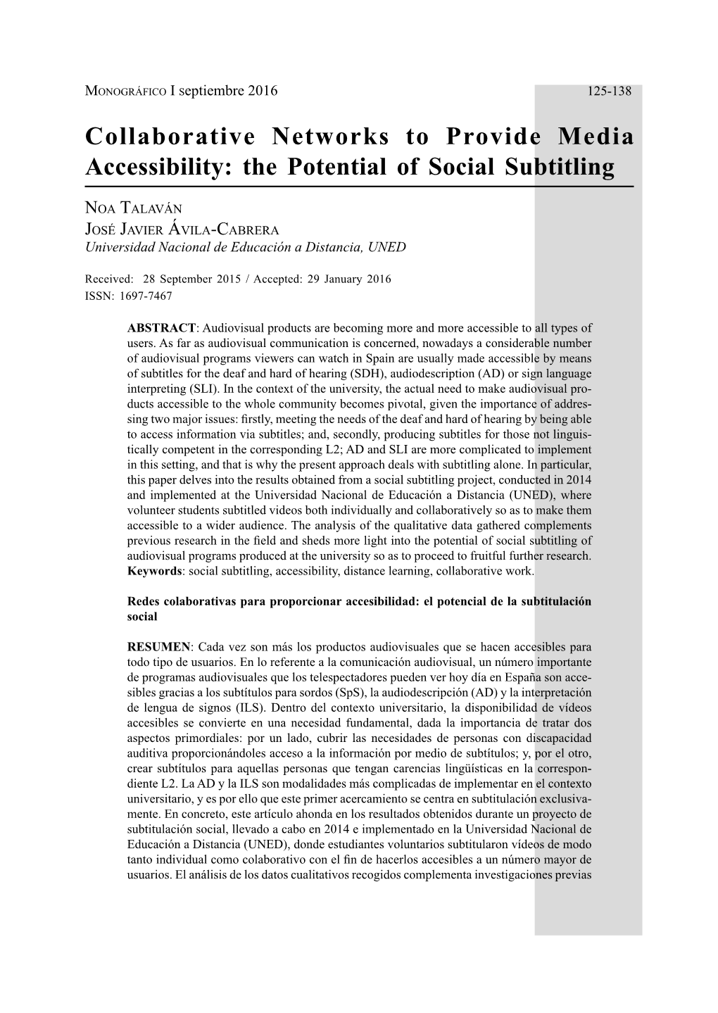 Collaborative Networks to Provide Media Accessibility: the Potential of Social Subtitling