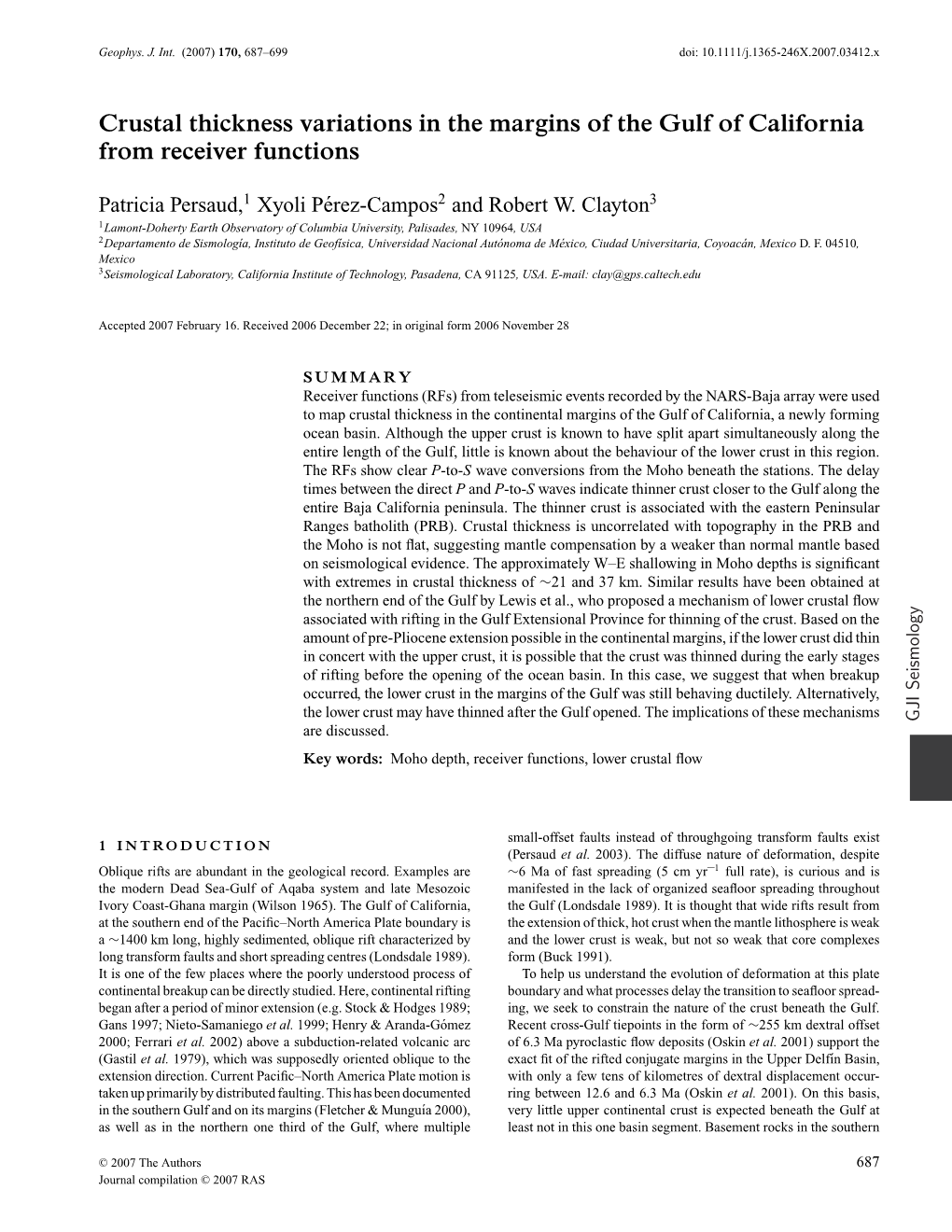 Crustal Thickness Variations in the Margins of the Gulf of California from Receiver Functions