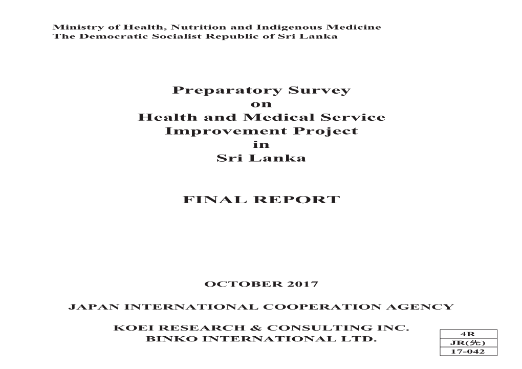 Preparatory Survey on Health and Medical Service Improvement Project in Sri Lanka Final Report