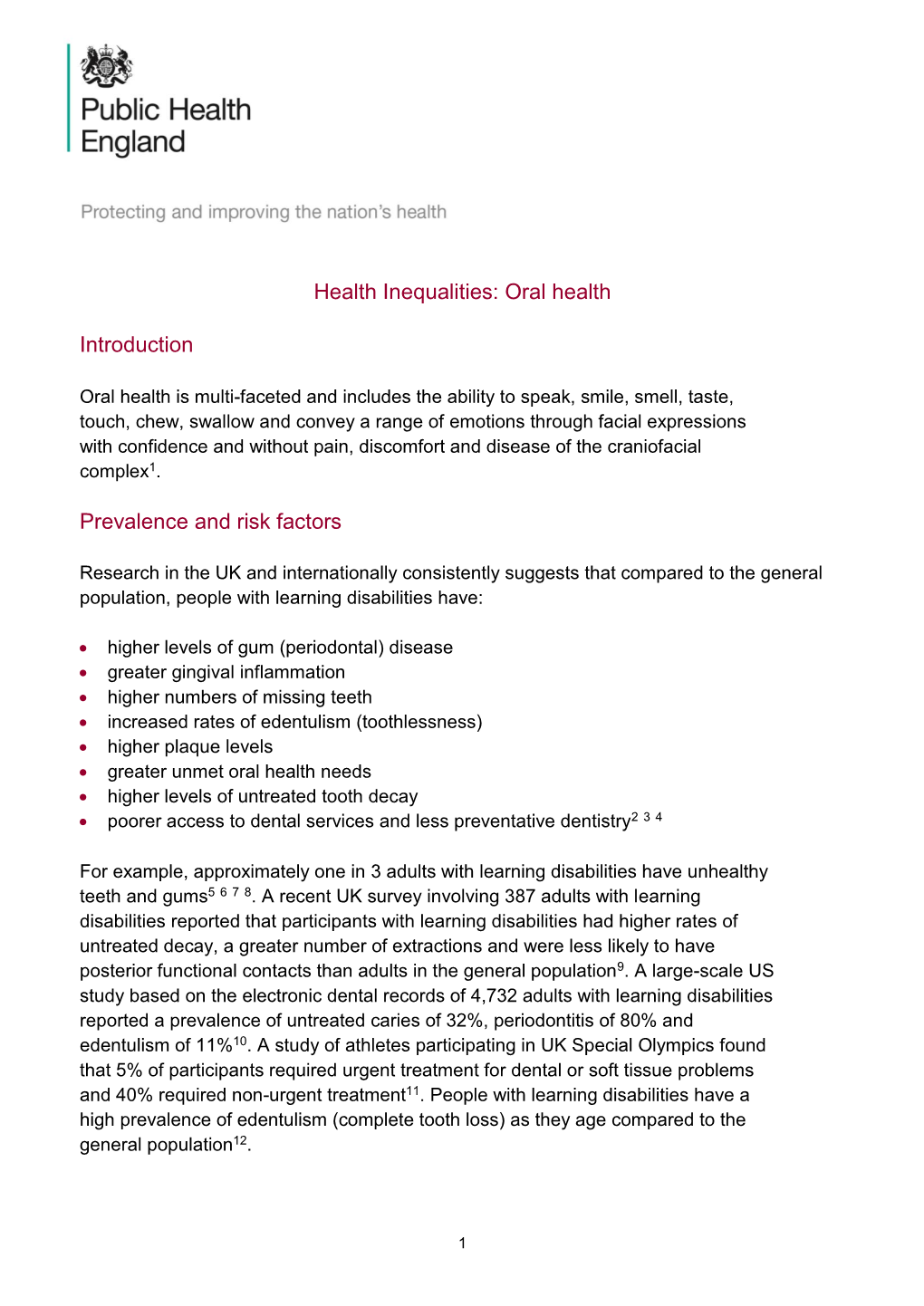 Health Inequalities: Oral Health