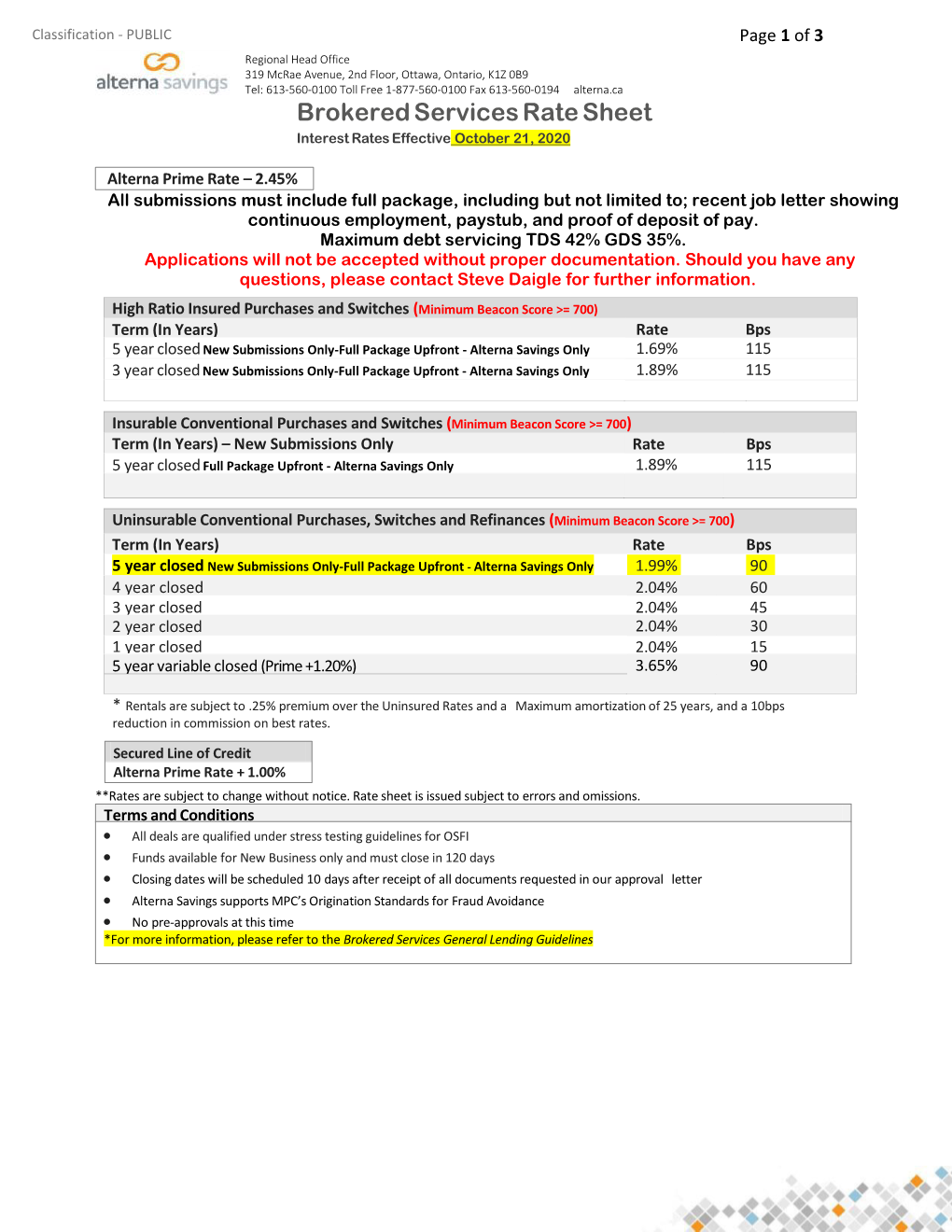 Alterna Savings Only 1.69% 115 3 Year Closed New Submissions Only-Full Package Upfront - Alterna Savings Only 1.89% 115