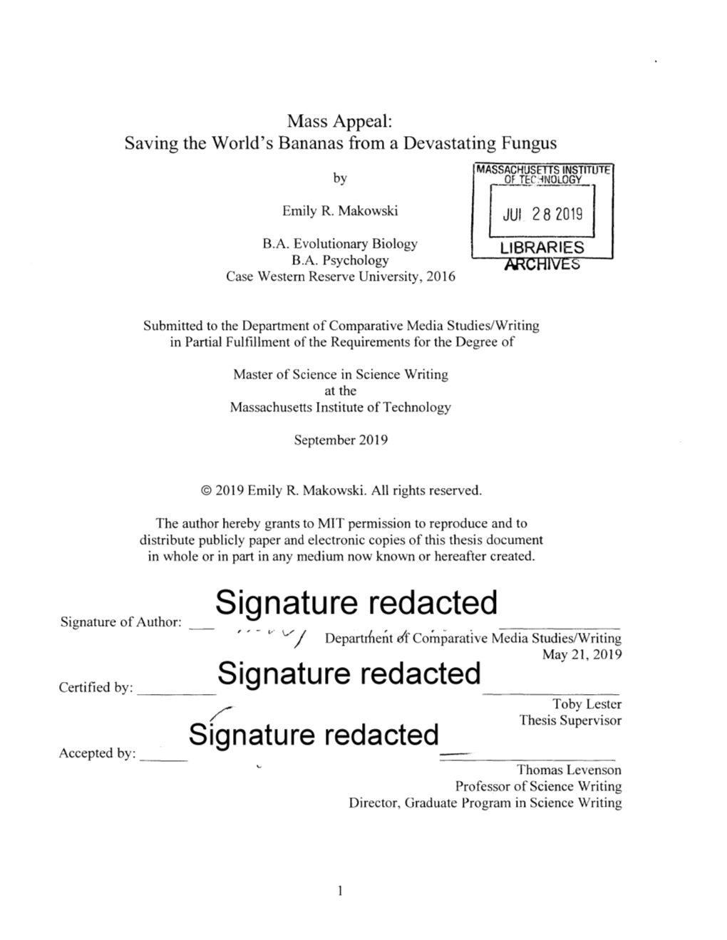 Signature Redacted May21,2019 Toby Lester