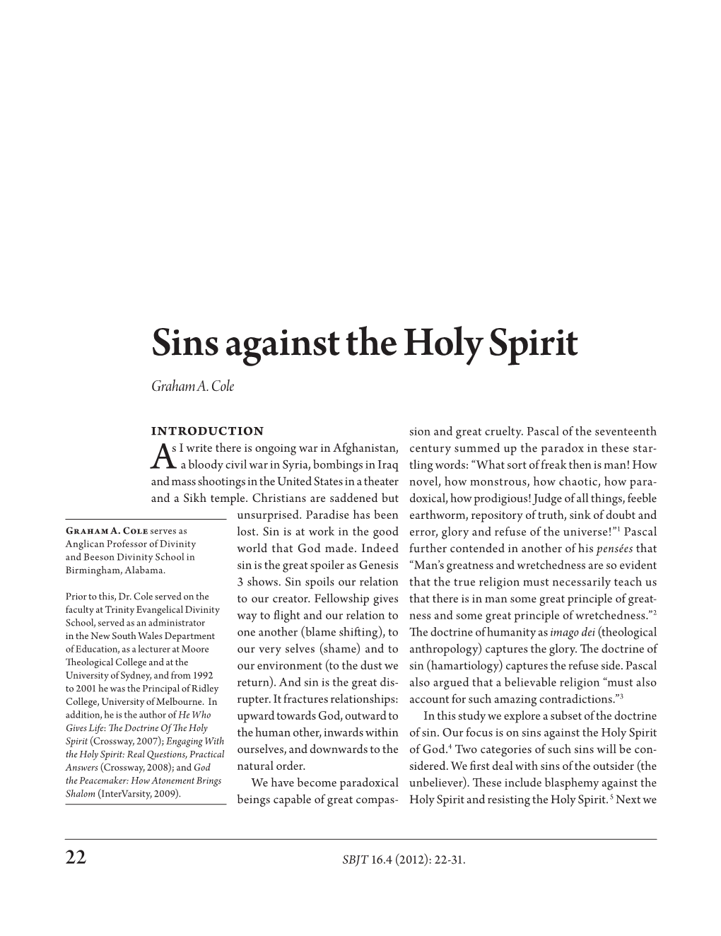 Sins Against the Holy Spirit Graham A