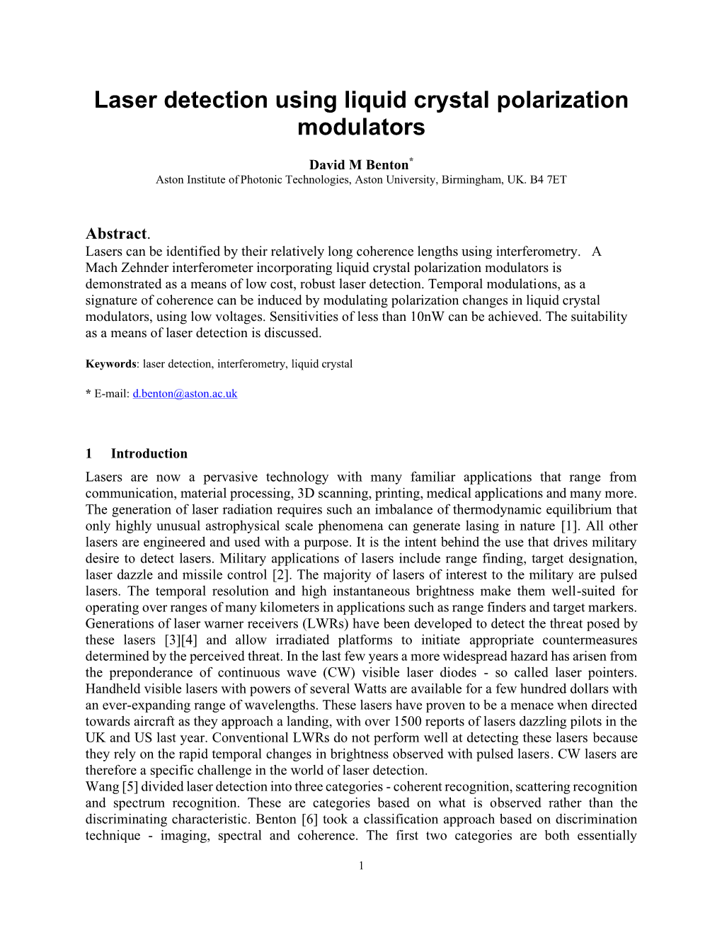 Laser Detection Using Liquid Crystal Polarization Modulators