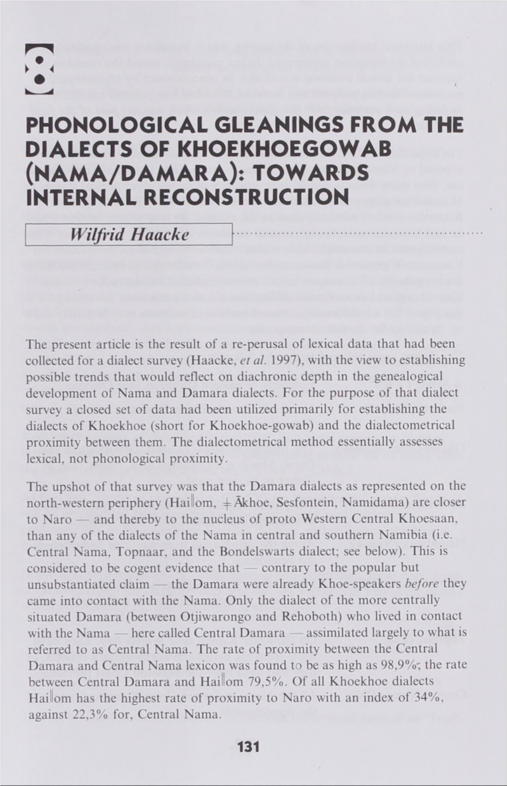 NAMA/DAMARA): TOWARDS INTERNAL RECONSTRUCTION Wilfrid Haacke