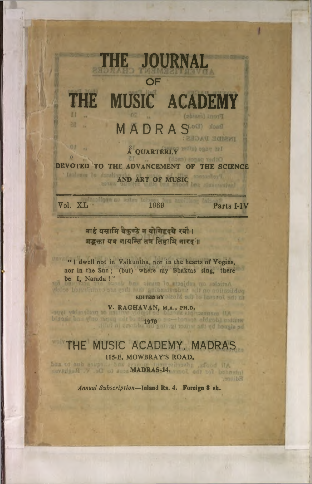 The Journal the Music Academy M a D R a S'