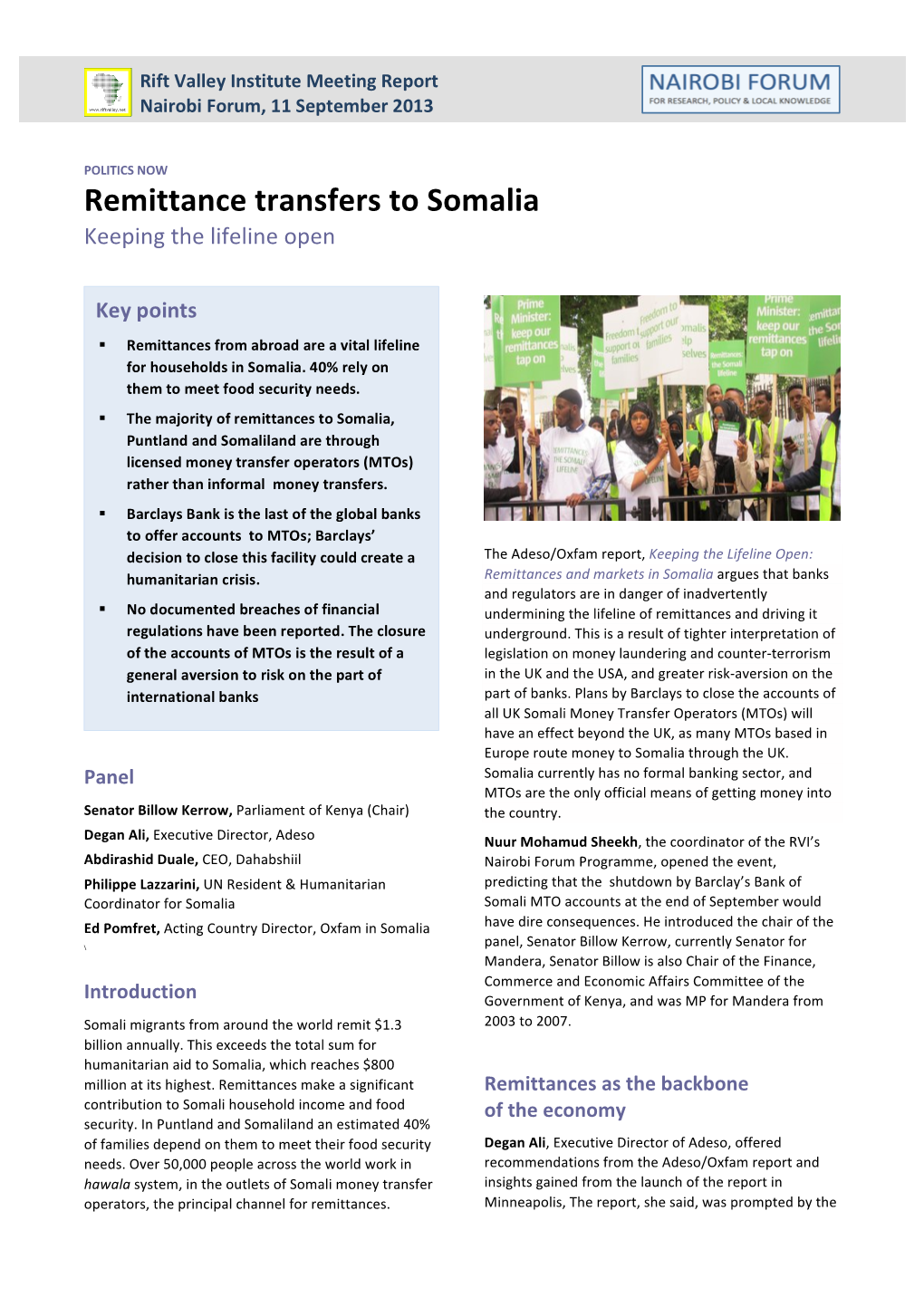 Remittance Transfers to Somalia Keeping the Lifeline Open
