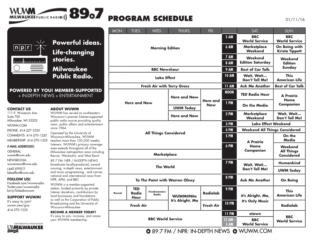 Program Schedule 01/11/16