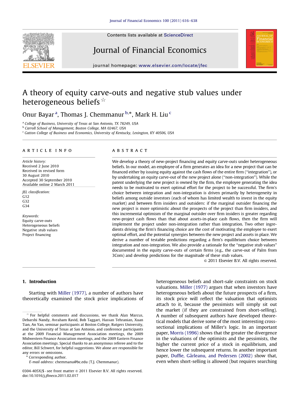 A Theory of Equity Carve-Outs and Negative Stub Values Under Heterogeneous Beliefs$