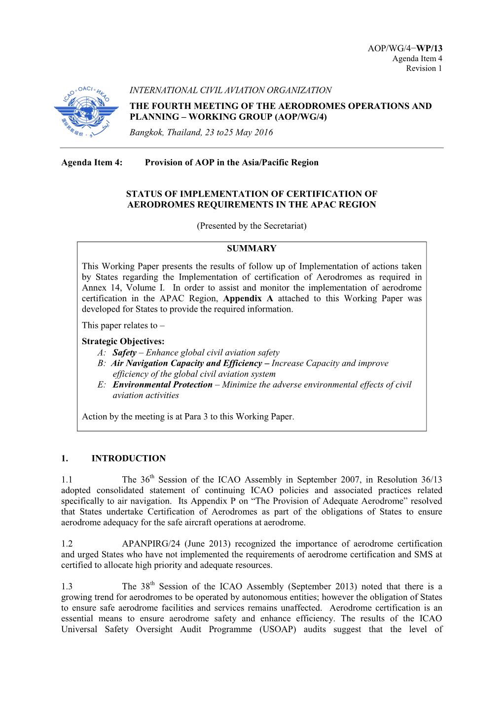 Aop/Wg/4−Wp/13 International Civil Aviation Organization