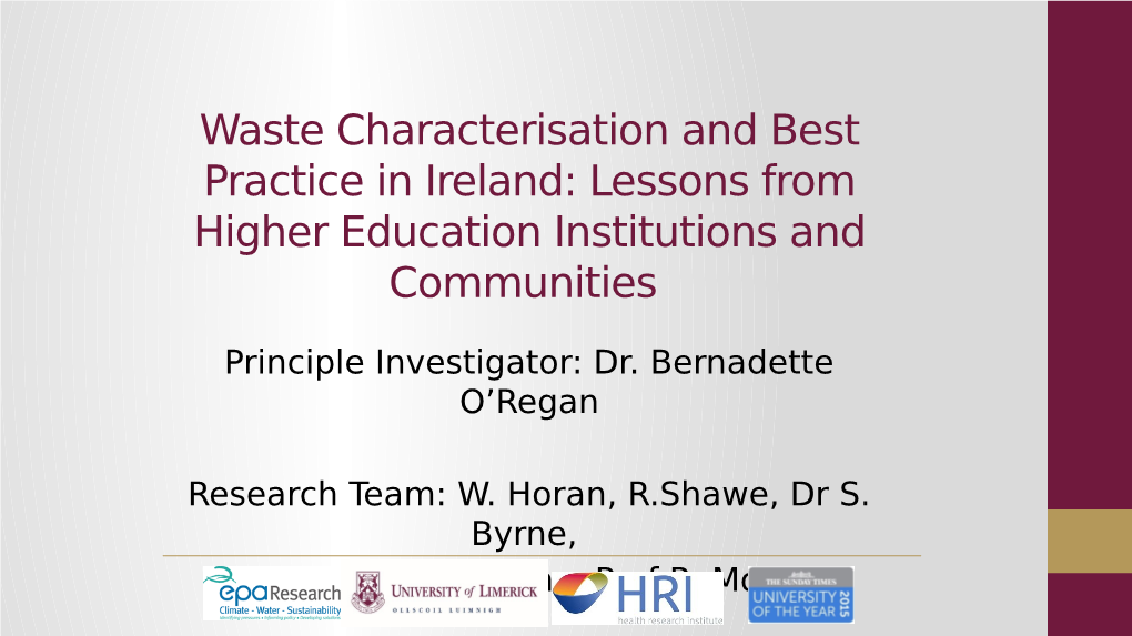 Waste Characterisation and Best Practice in Ireland: Lessons from Higher Education Institutions and Communities