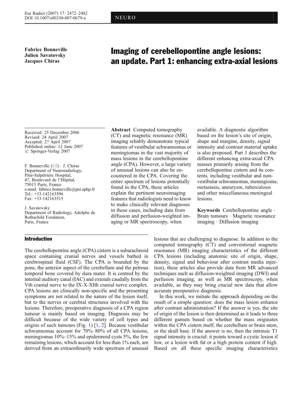 Imaging of Cerebellopontine Angle Lesions: an Update. Part 1