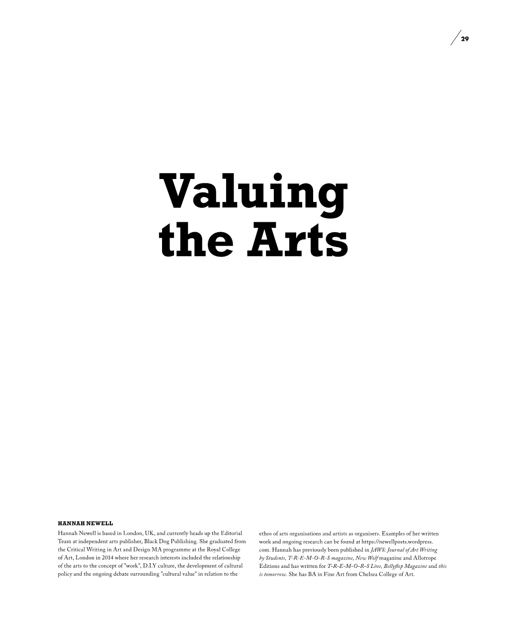 Valuing the Arts