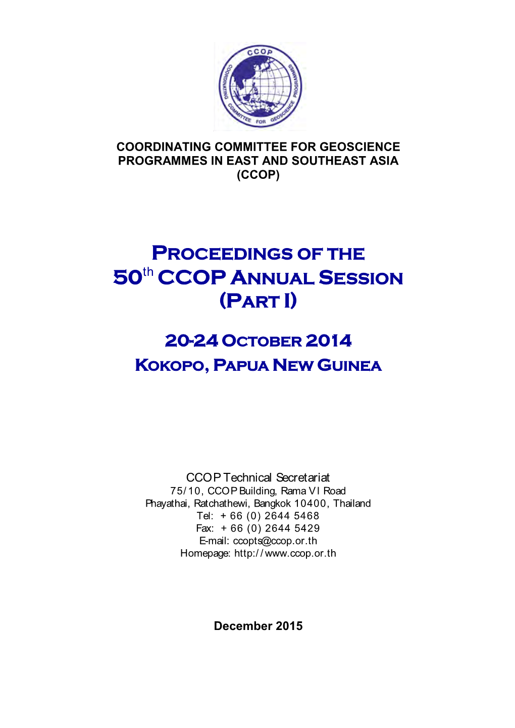 PROCEEDINGS of the 50Th CCOP ANNUAL SESSION (PART I)