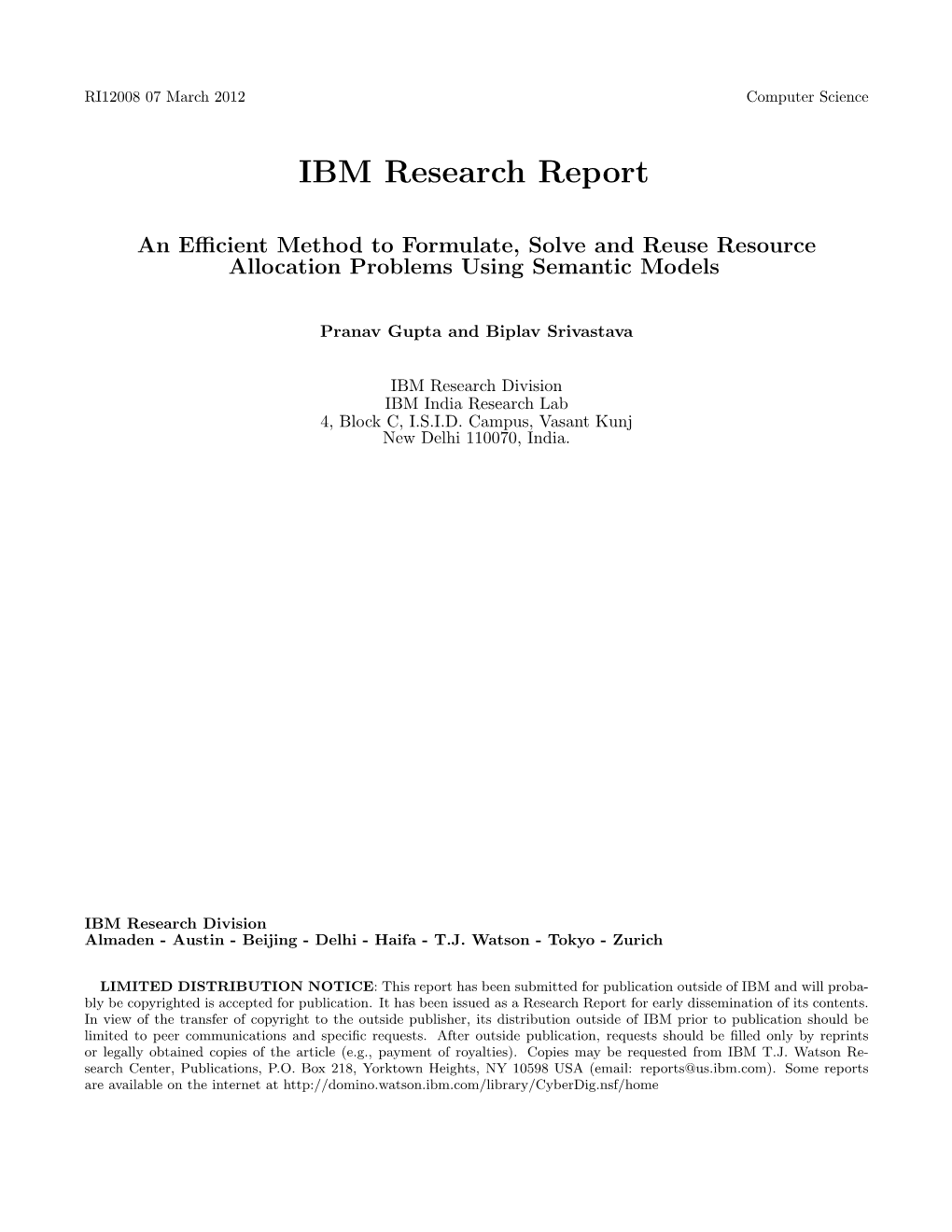 IBM Research Report