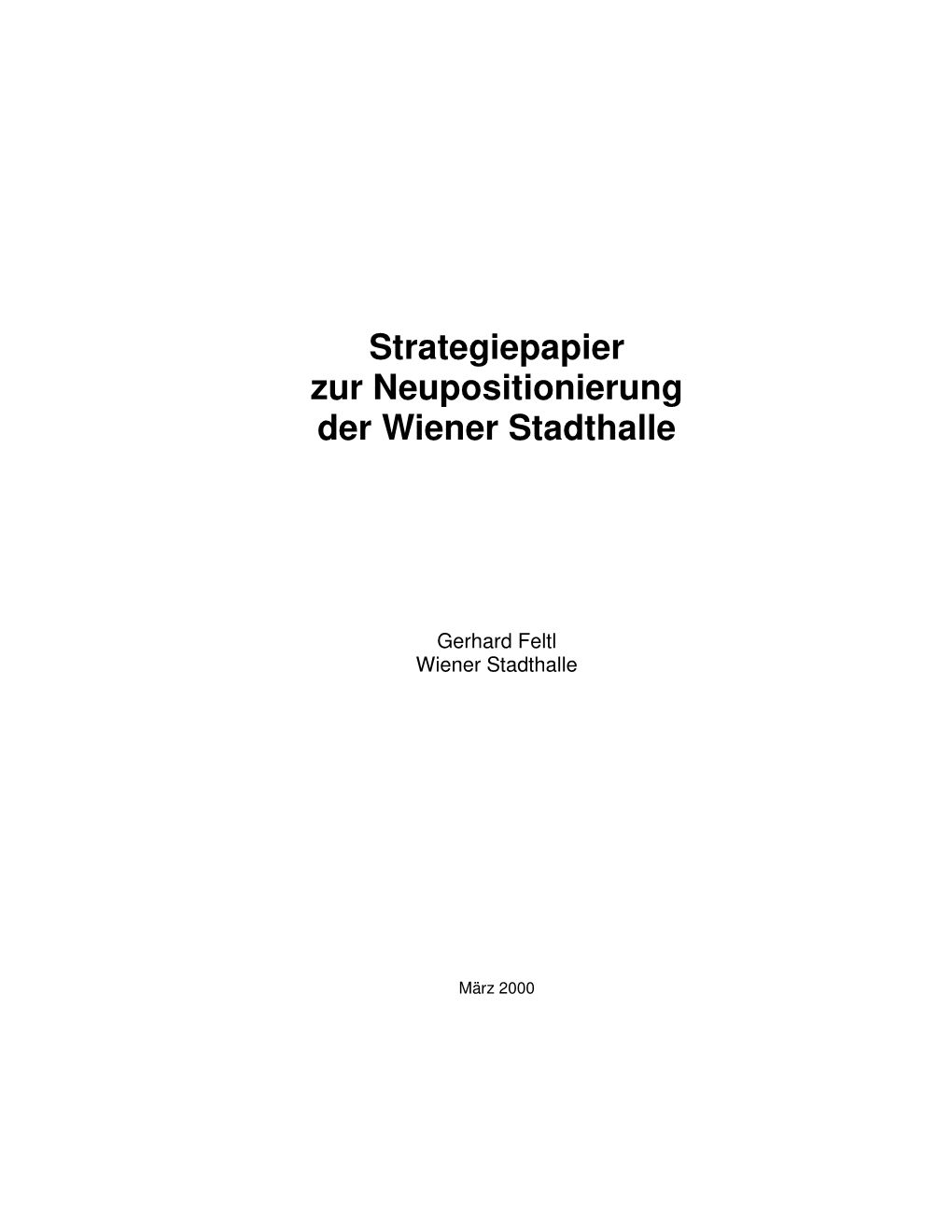 Strategiepapier Zur Neupositionierung Der Wiener Stadthalle