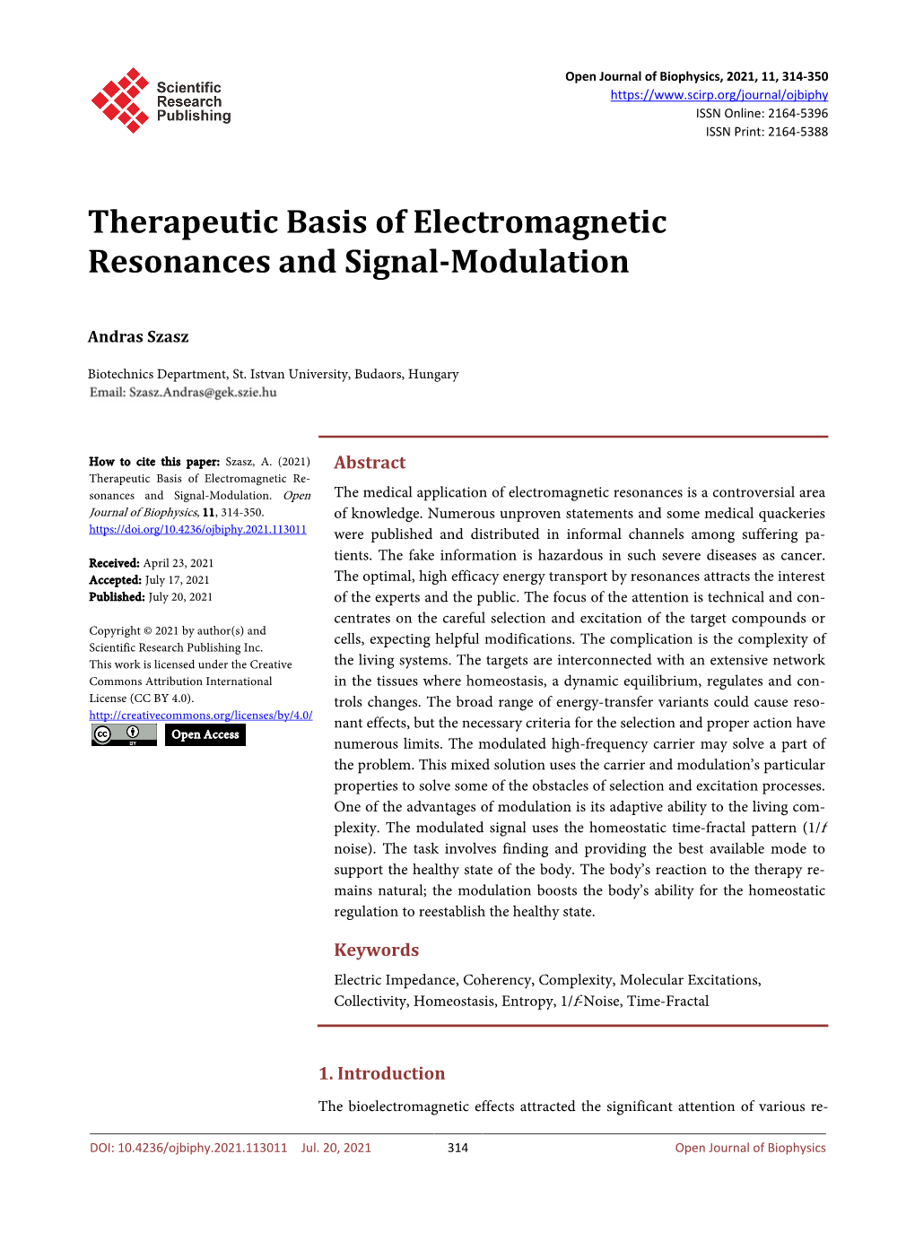 Therapeutic Basis of Electromagnetic Resonances and Signal-Modulation