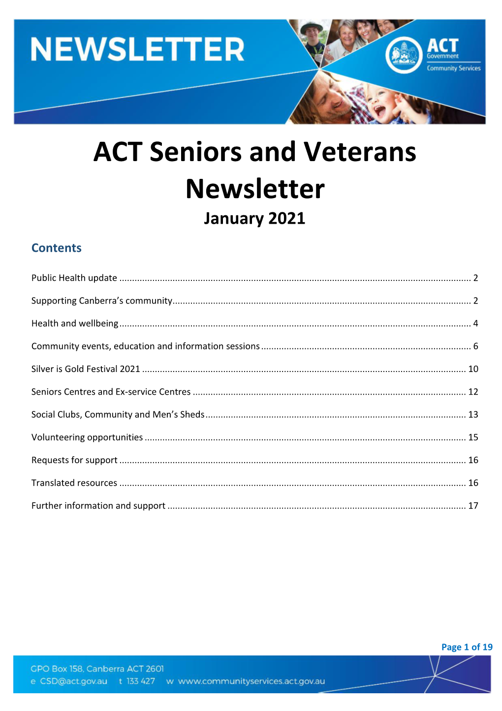 January 2021 ACT Seniors and Veterans Newsletter