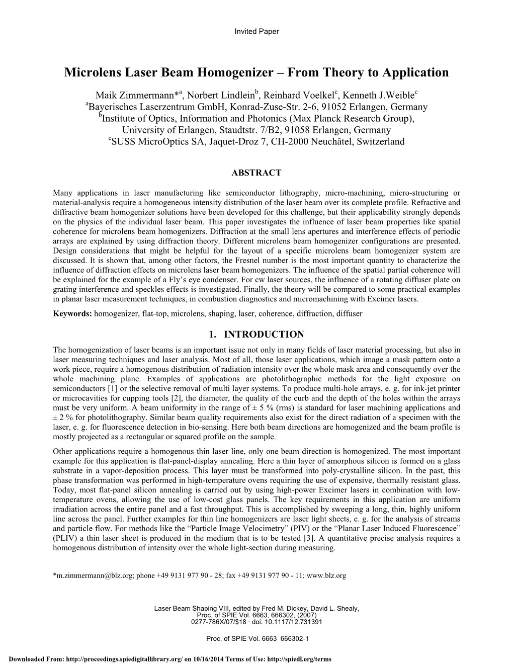 Microlens Laser Beam Homogenizer – from Theory to Application