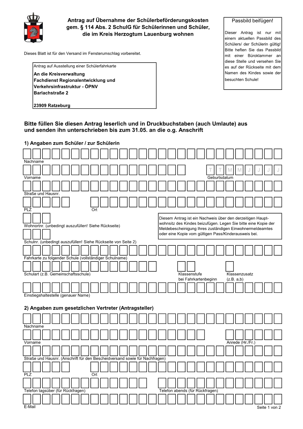 Bitte Füllen Sie Diesen Antrag Leserlich Und in Druckbuchstaben (Auch Umlaute) Aus Und Senden Ihn Unterschrieben Bis Zum 31.05. an Die O.G