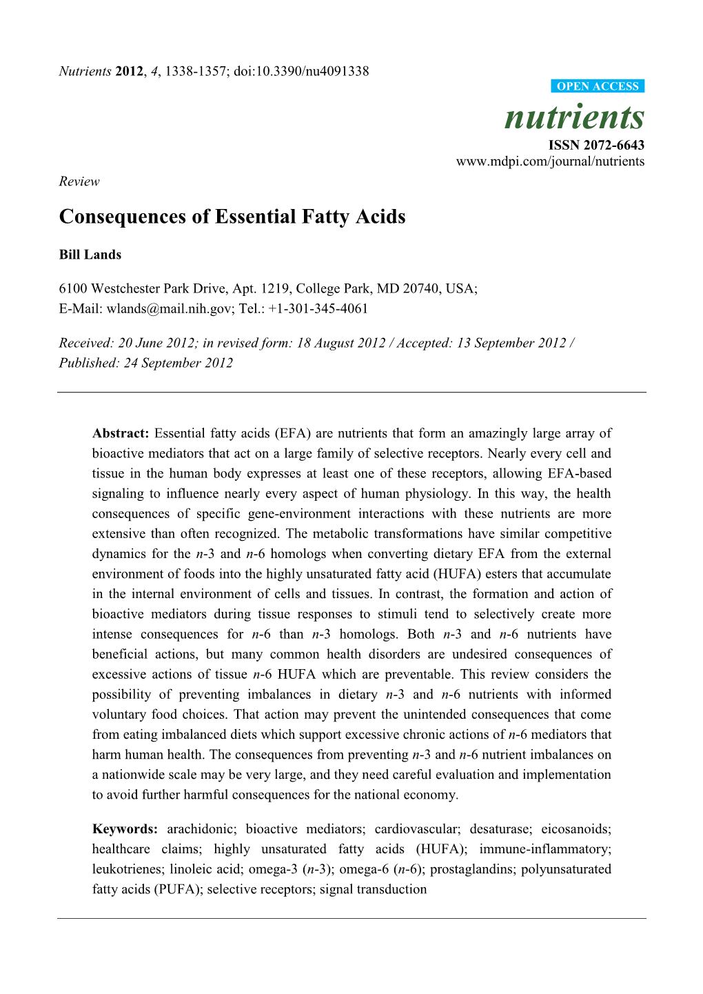 Consequences of Essential Fatty Acids