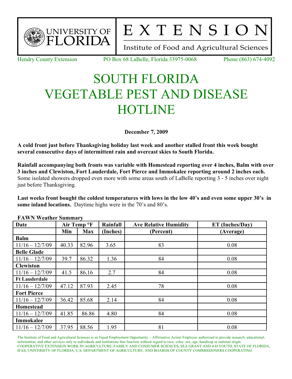 Hendry County Extension PO Box 68 Labelle, Florida 33975-0068 Phone (863) 674-4092 s5