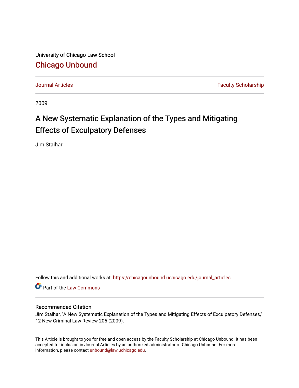 A New Systematic Explanation of the Types and Mitigating Effects of Exculpatory Defenses