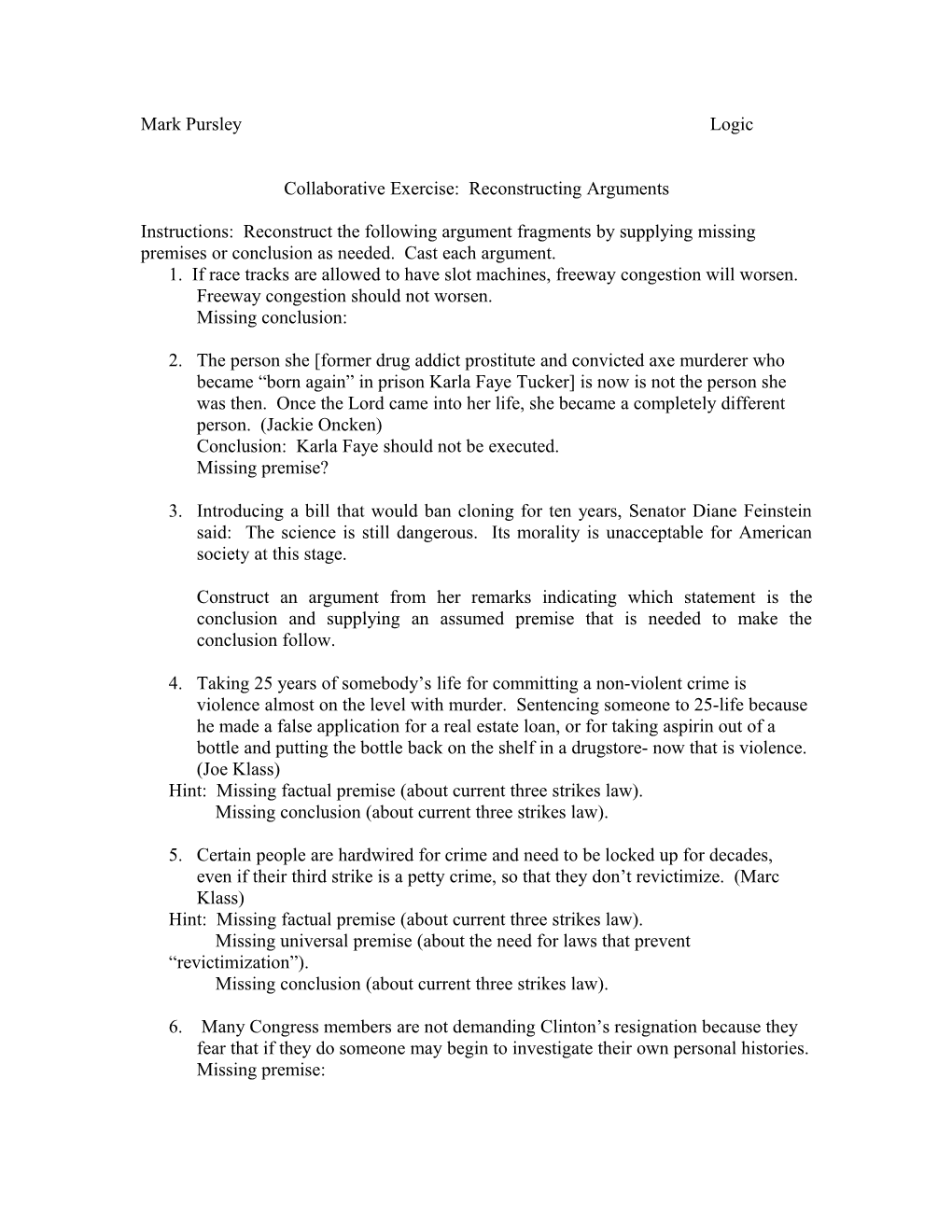 Collaborative Exercise: Reconstructing Arguments