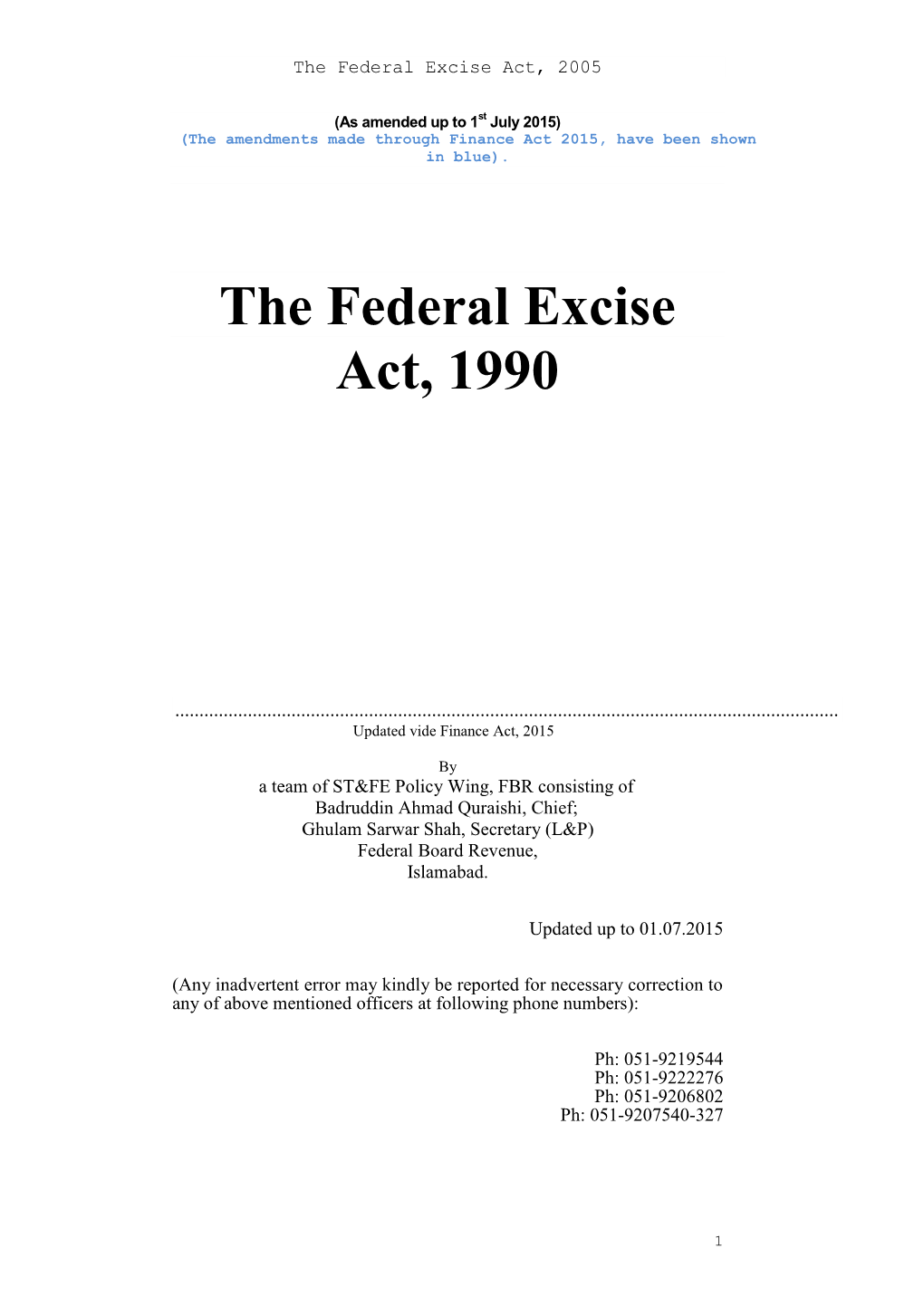 Federal Excise Act , 2007