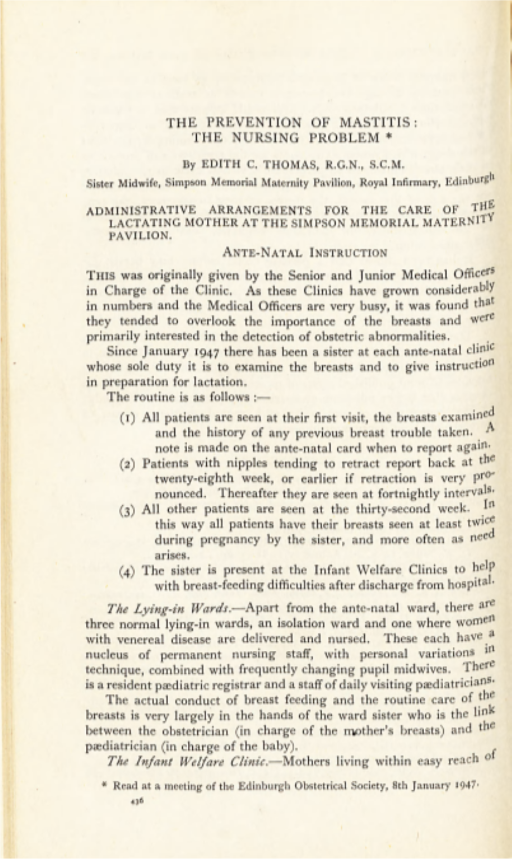 The Prevention of Mastitis: the Nursing Problem *